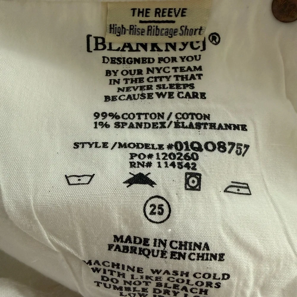 Blank NYC The Reeve High Rise Ribcage Frayed Hem Short White NWT Size 25 - Picture 7 of 7